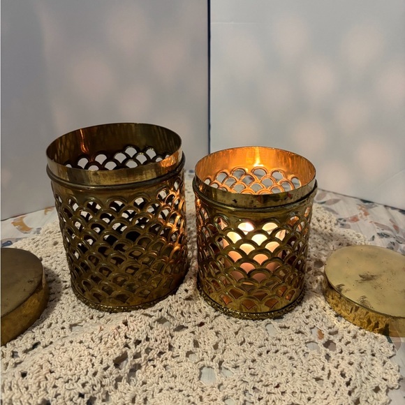 Vintage Made in India Brass Filigree Nesting Canisters - Picture 13 of 14